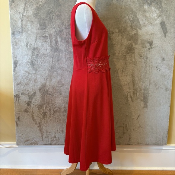 Elegant Cherry Red Office Siren Lacy Sleeveless Dress Sz 12 - Picture 5 of 10